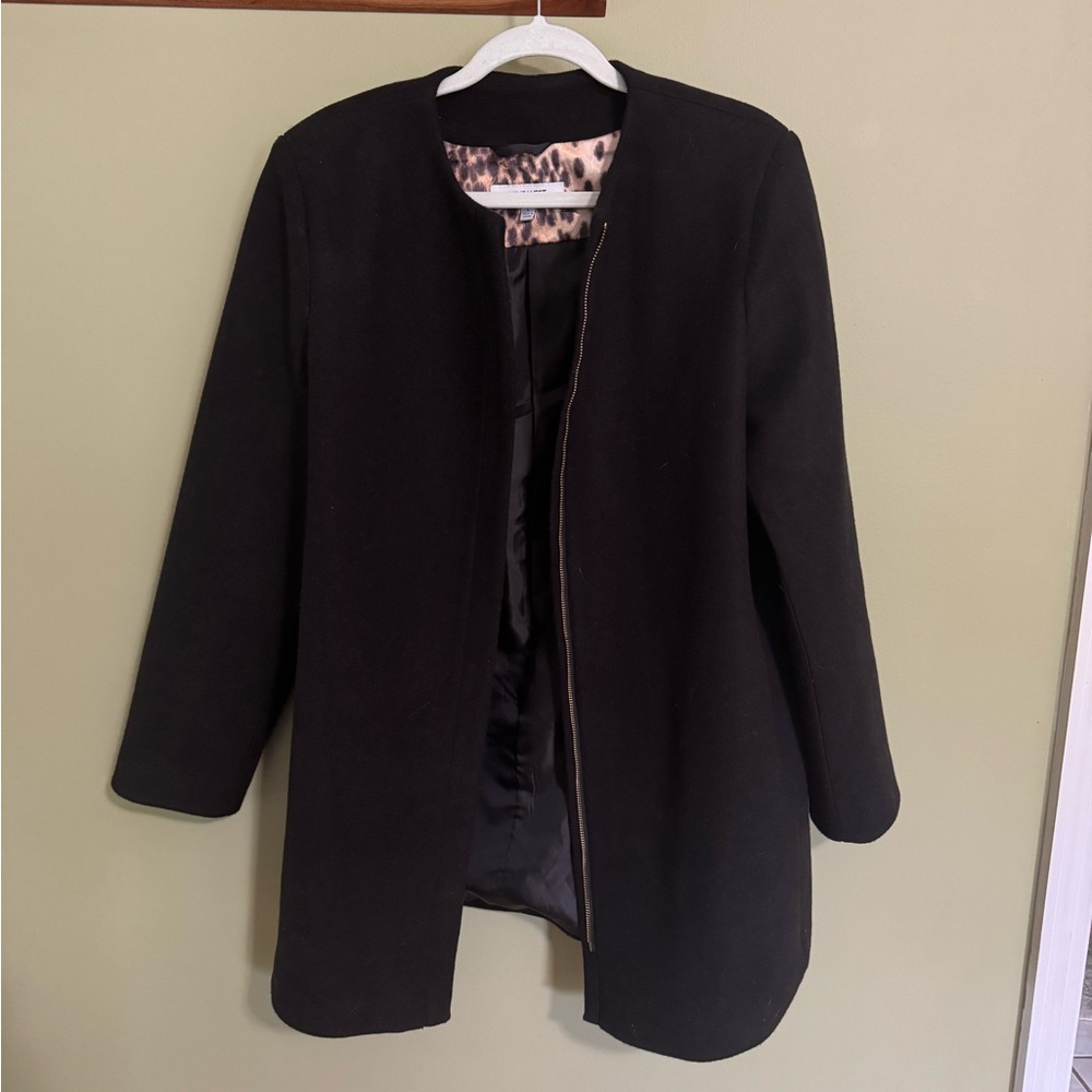 Nine West Black Women's Collarless Wool Blend Coat